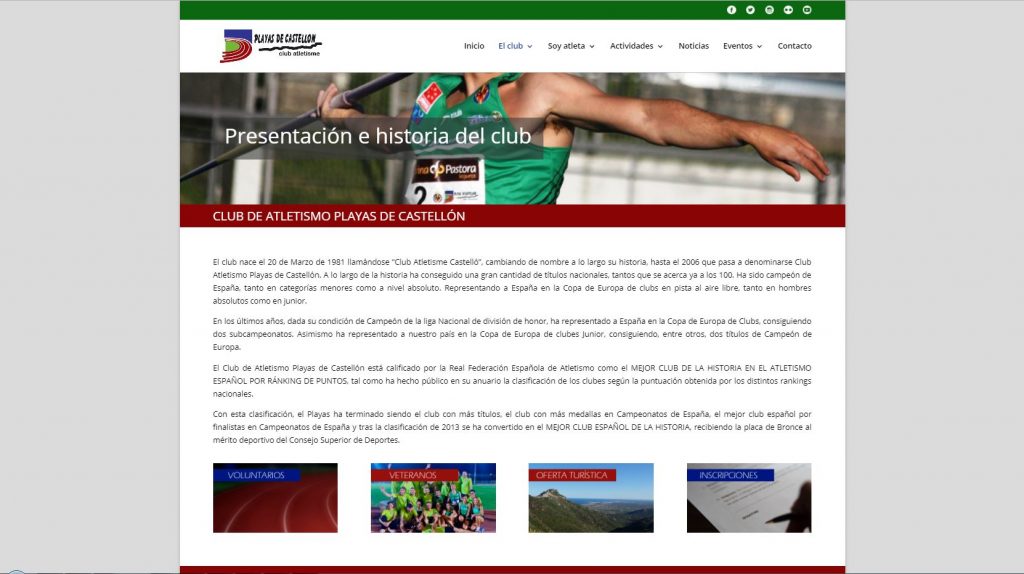 Diseño web Club Atletismo Playas de Castellón